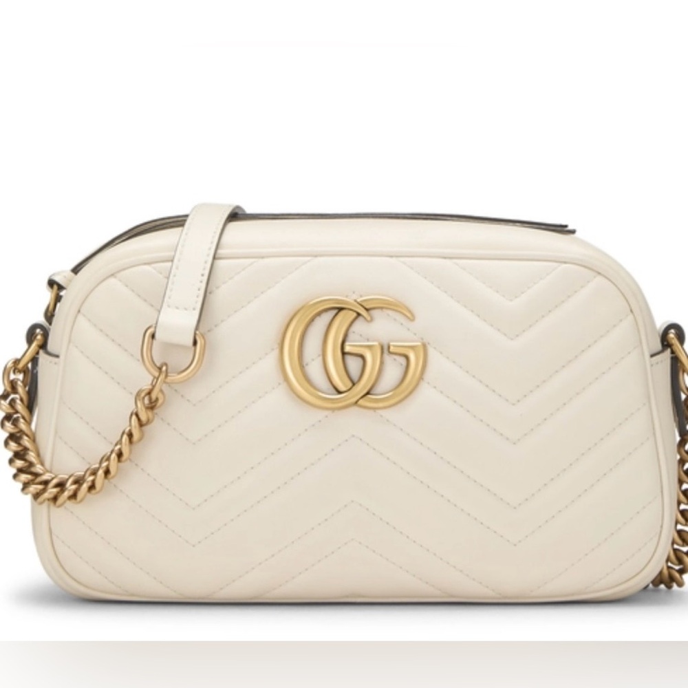 Gucci Cream  GG Marmont Camera Crossbody Bag with Gold Hardware